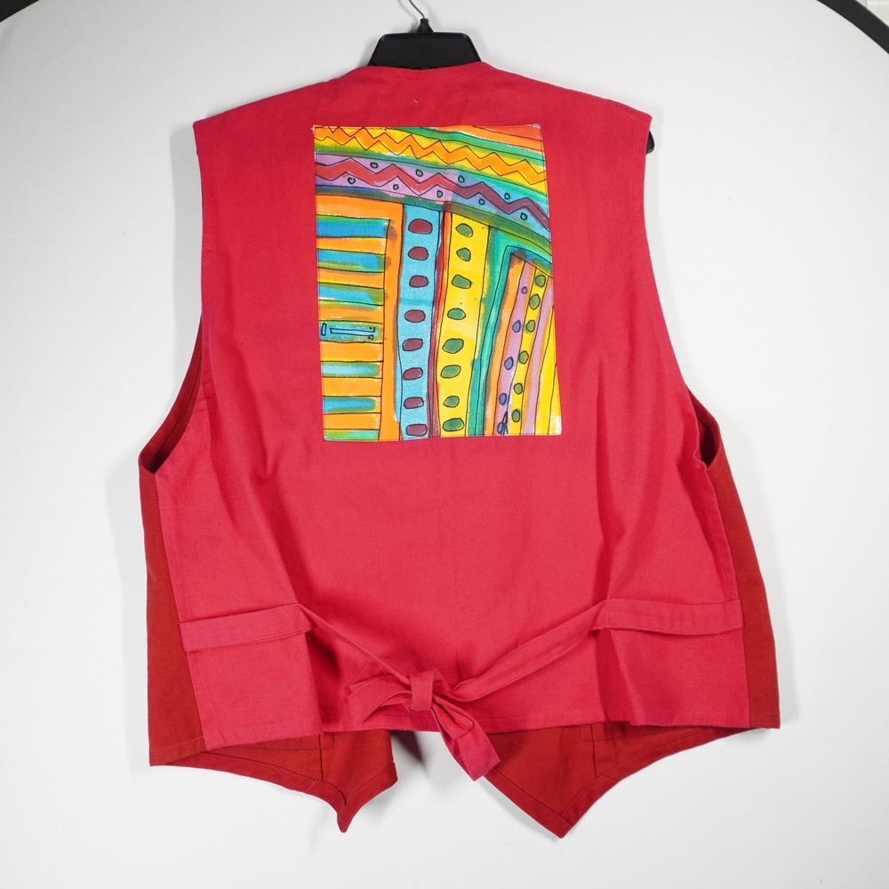VTG Vernara Gray Hand Painted Vest L Red 1994 Art to Wear Boho Abstract Teacher - Picture 6 of 11